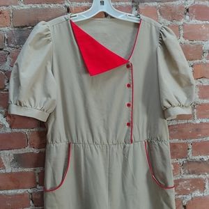 Vintage Khaki and Red Jumpsuit